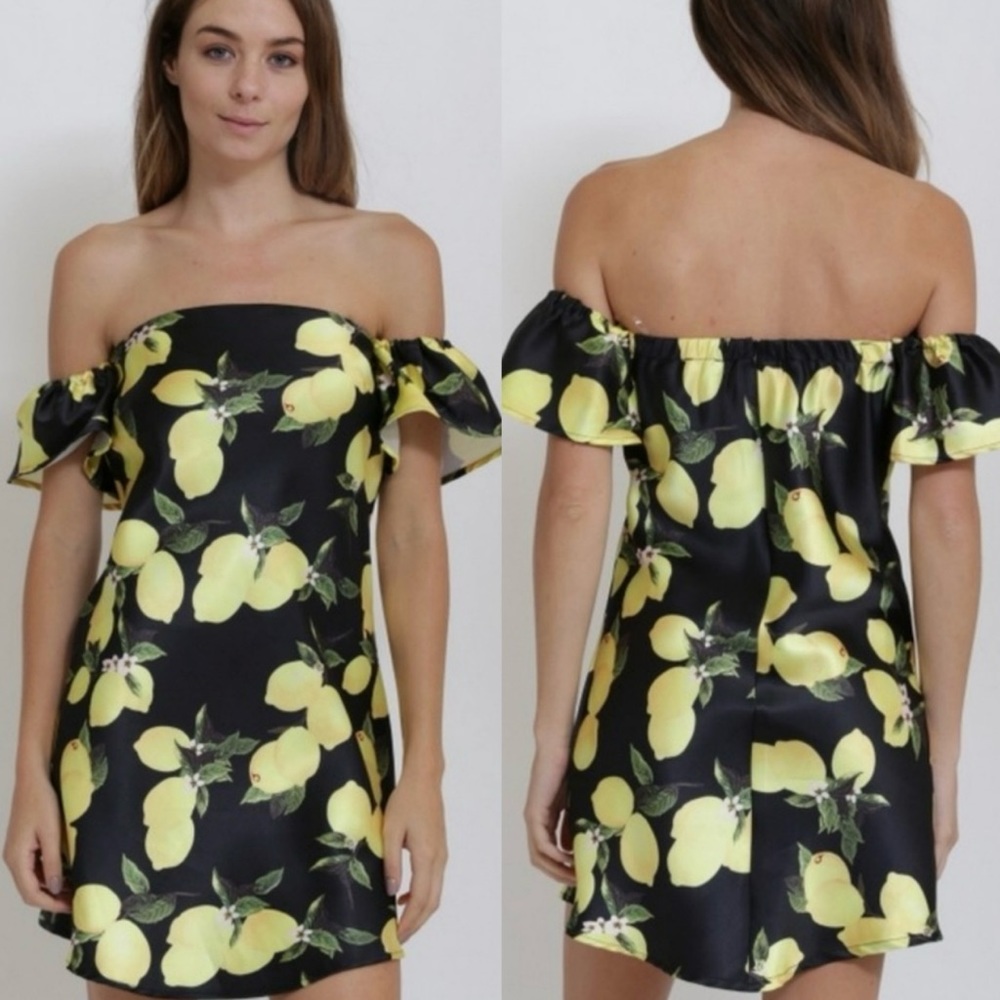 Rosette Off Shoulder Lemon Dress